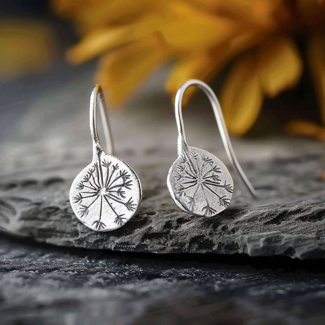 Rounded Silver Dandelion Earrings