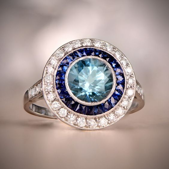 Vintage Blue Crystal Rounded Ring