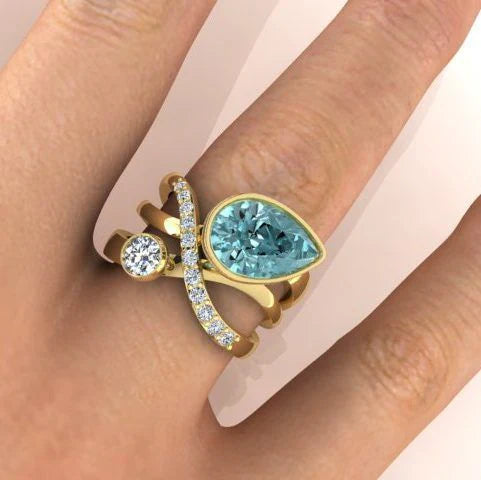 Vintage Turquoise Drop Crystal Ring