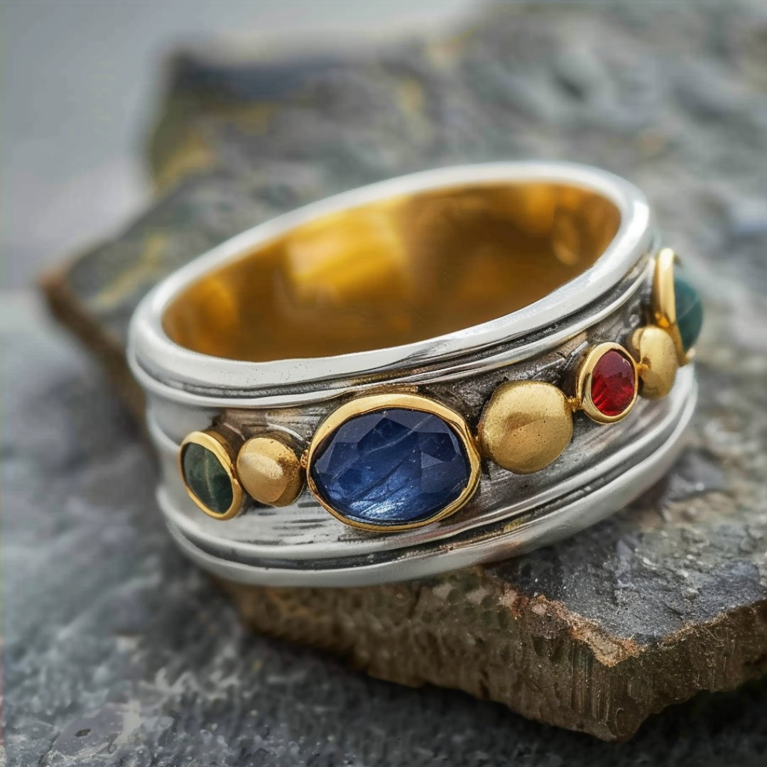 Silver Multicolor Stones Ring