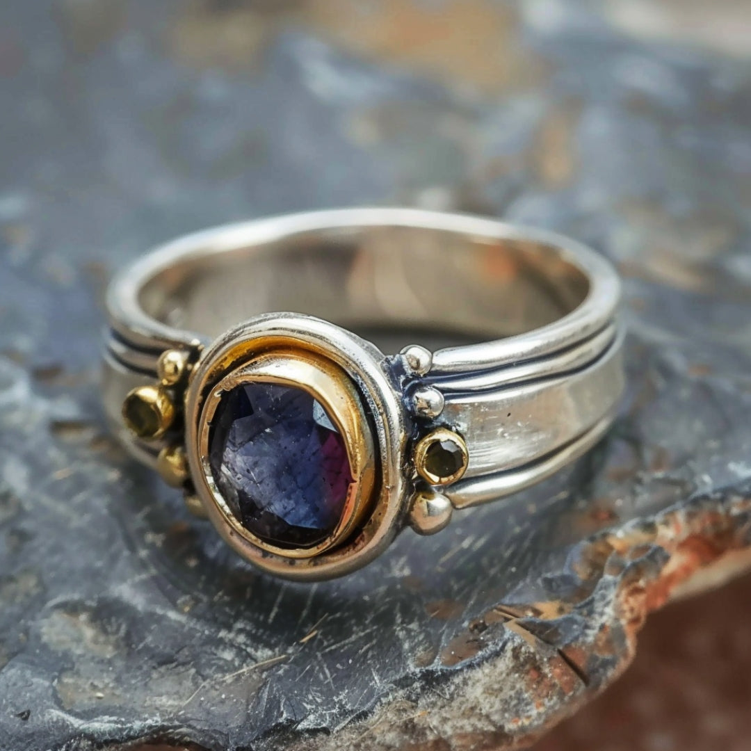 Silver Inlaid Blue Stone Ring