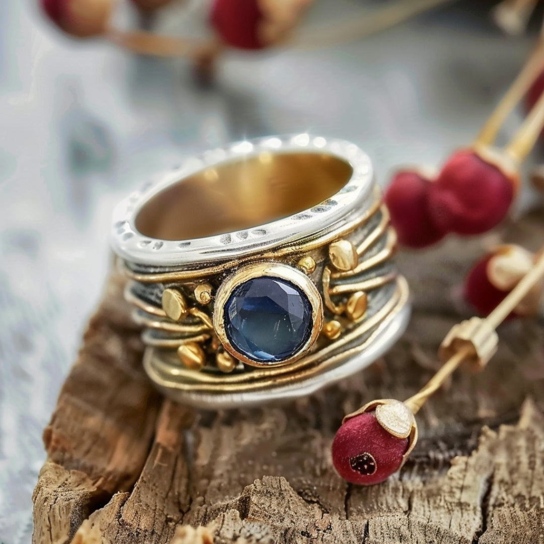 Gold Inlaid Blue Stone Ring