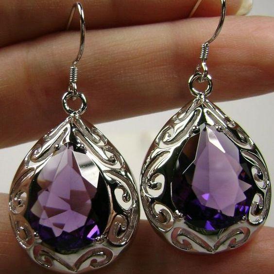 Vintage Purple Drop Glass Earrings