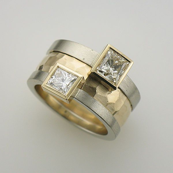 Vintage Inlaid Cubic Glass Gold & Silver Ring