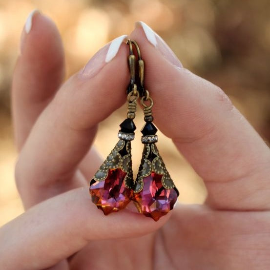 Vintage Red Glass Drop Earrings