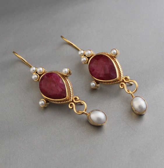 Vintage Ruby Pearl Earrings