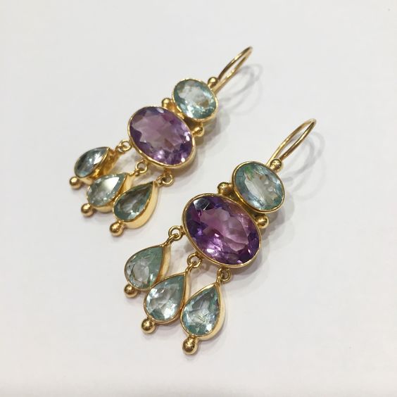 Vintage Dangling Green & Purple Glass Earrings