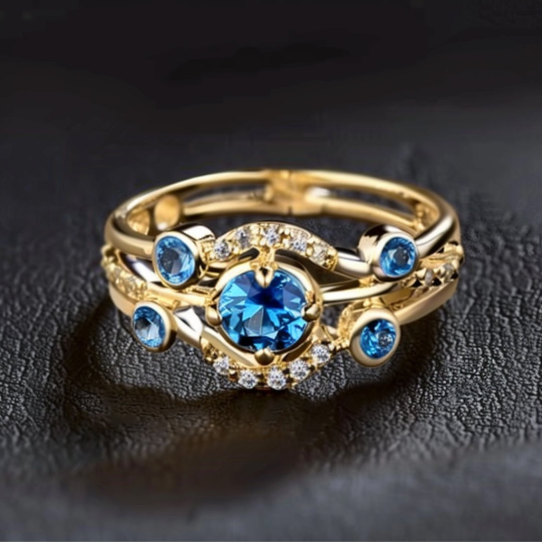 Blue Zirconia Layer Gold Ring