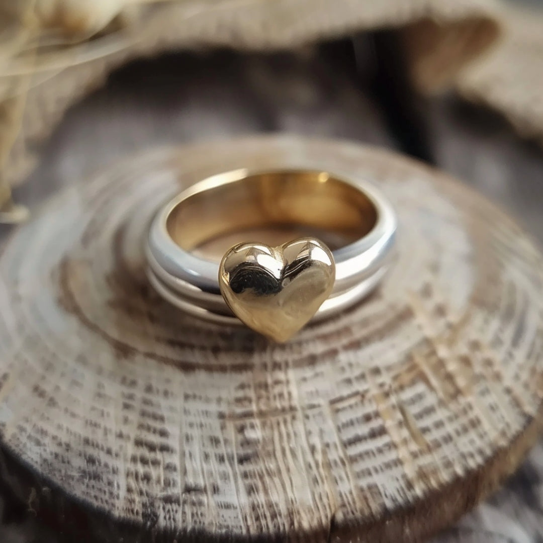 Gold Heart Silver Ring