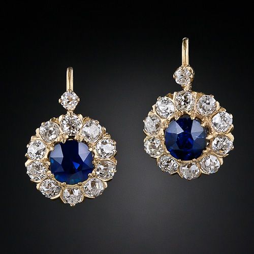 Vintage Crystaline Blue Rounded Earrings