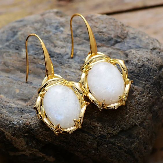 Vintage White Stone Gold Earrings