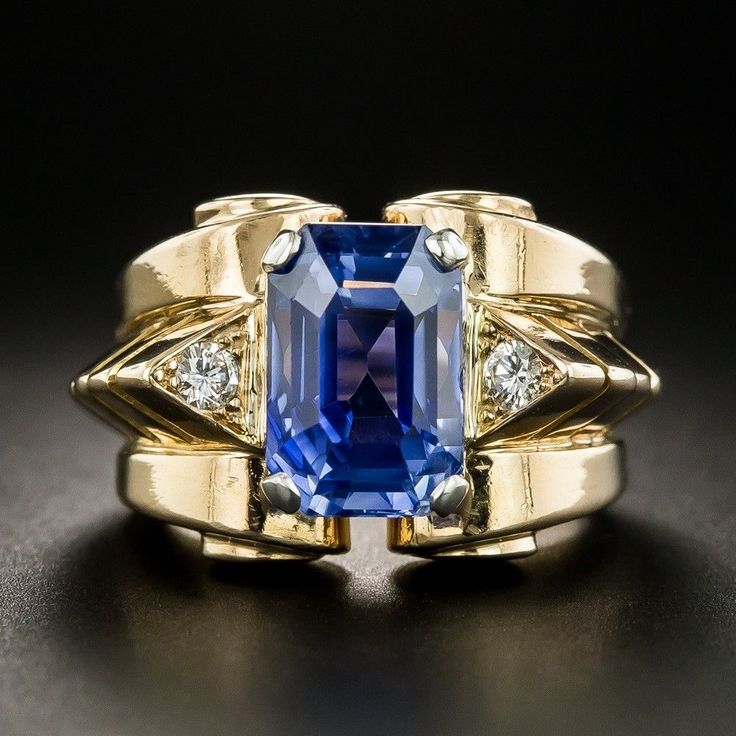 Vintage Zirconia Blue Gold Ring