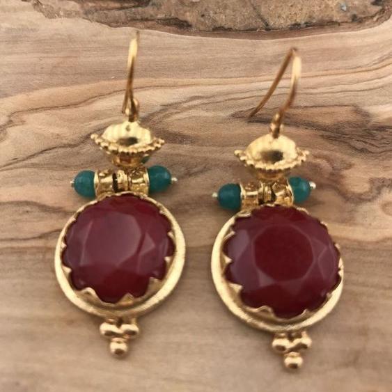 Vintage Red Rounded Glass Earrings