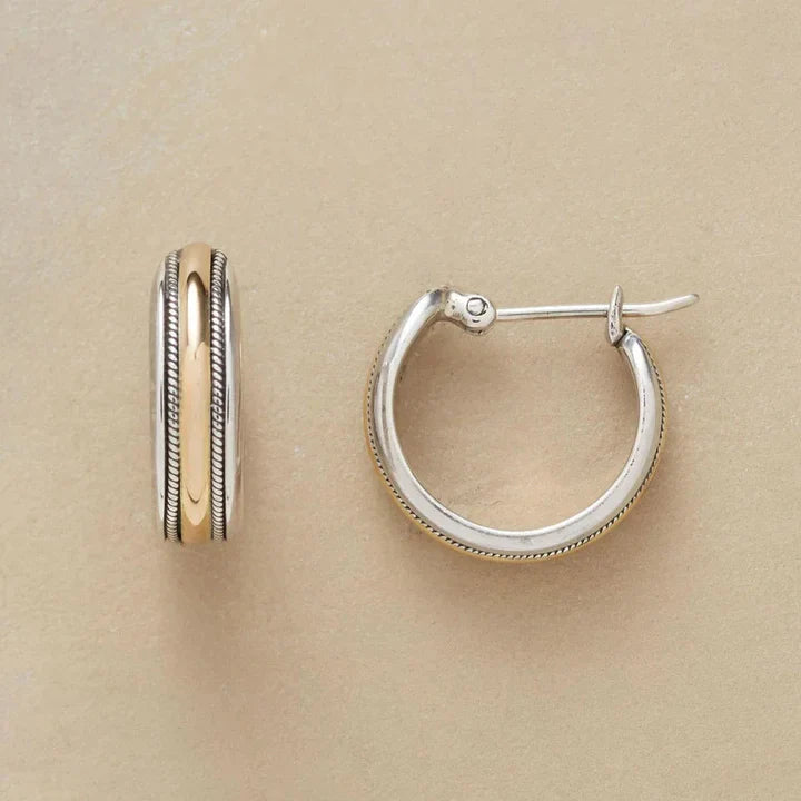 Vintage Golden Line Silver Hoop Earrings