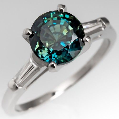 Vintage Blue Greenish Rounded  Zirconia Silver Ring