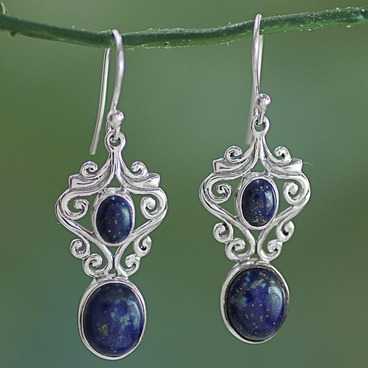 Vintage Blue Stone Silver Earrings