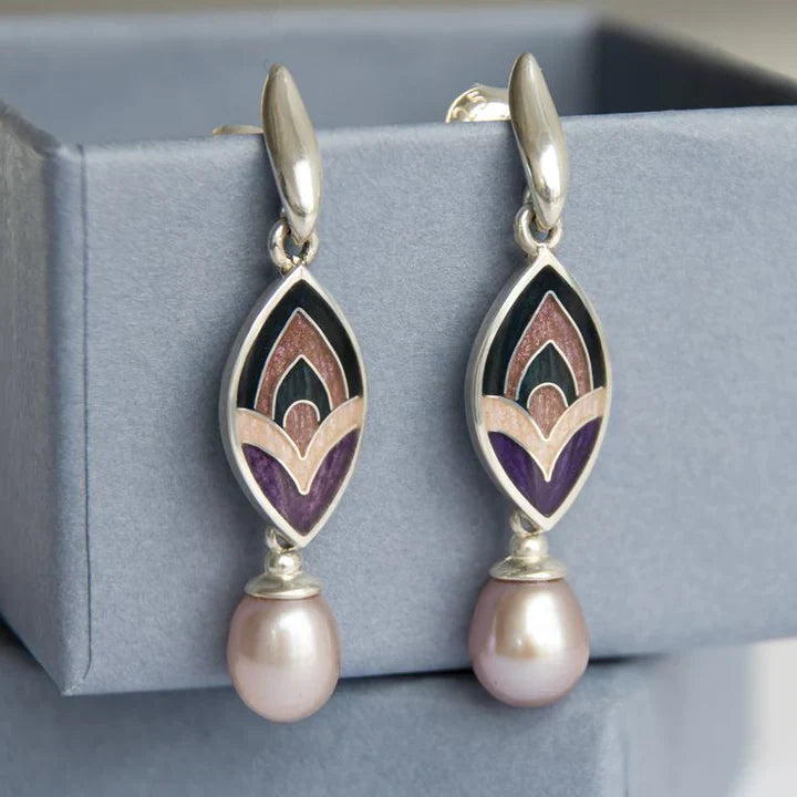 Vintage Enamel & Rose Pearl Earrings