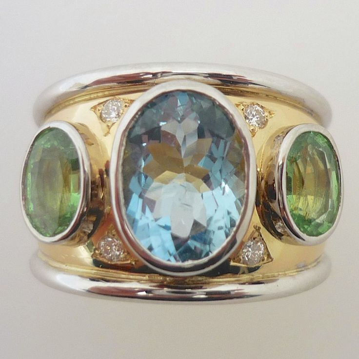 Vintage Blue & Green Gold & Silver Ring