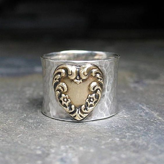 Vintage Silver Golden Heart Ring