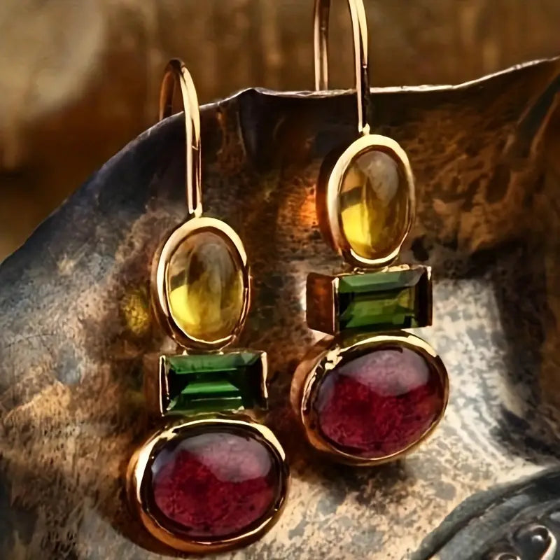 Vintage Nature Glass Gold Earrings