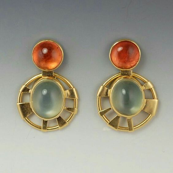 Vintage Orange & Green Crystal Rounded Earrings