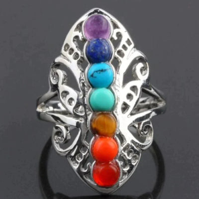 Adjustable Boho Ring with Natural Stones in Sterling Silver