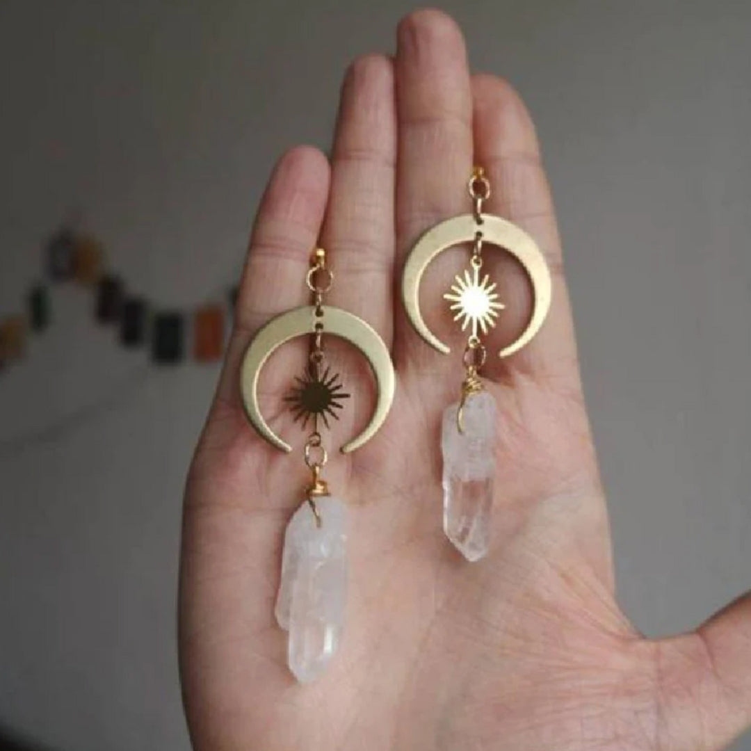 Quartz Boho Earrings in Gold