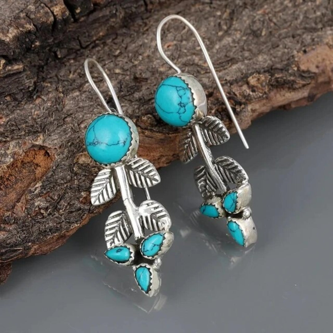 Vintage Turquoise Stone Leaf Earrings