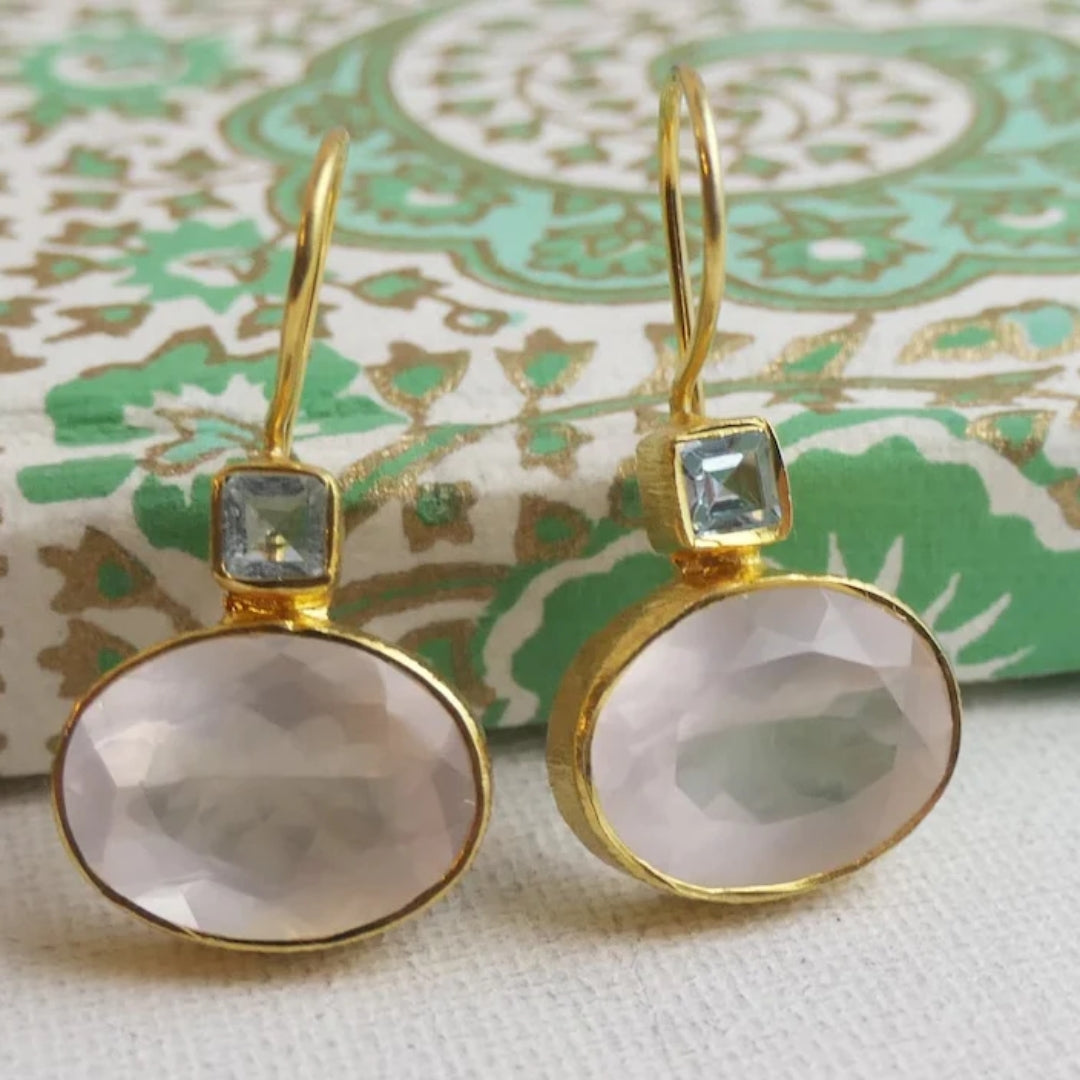 Vintage White Stone Golden Earrings