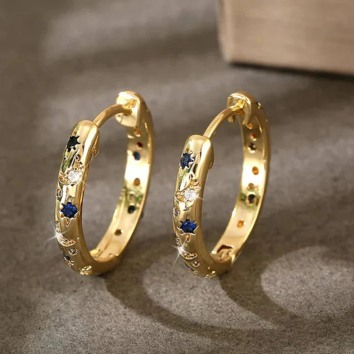 Vintage Blue Hoop Gold Earrings