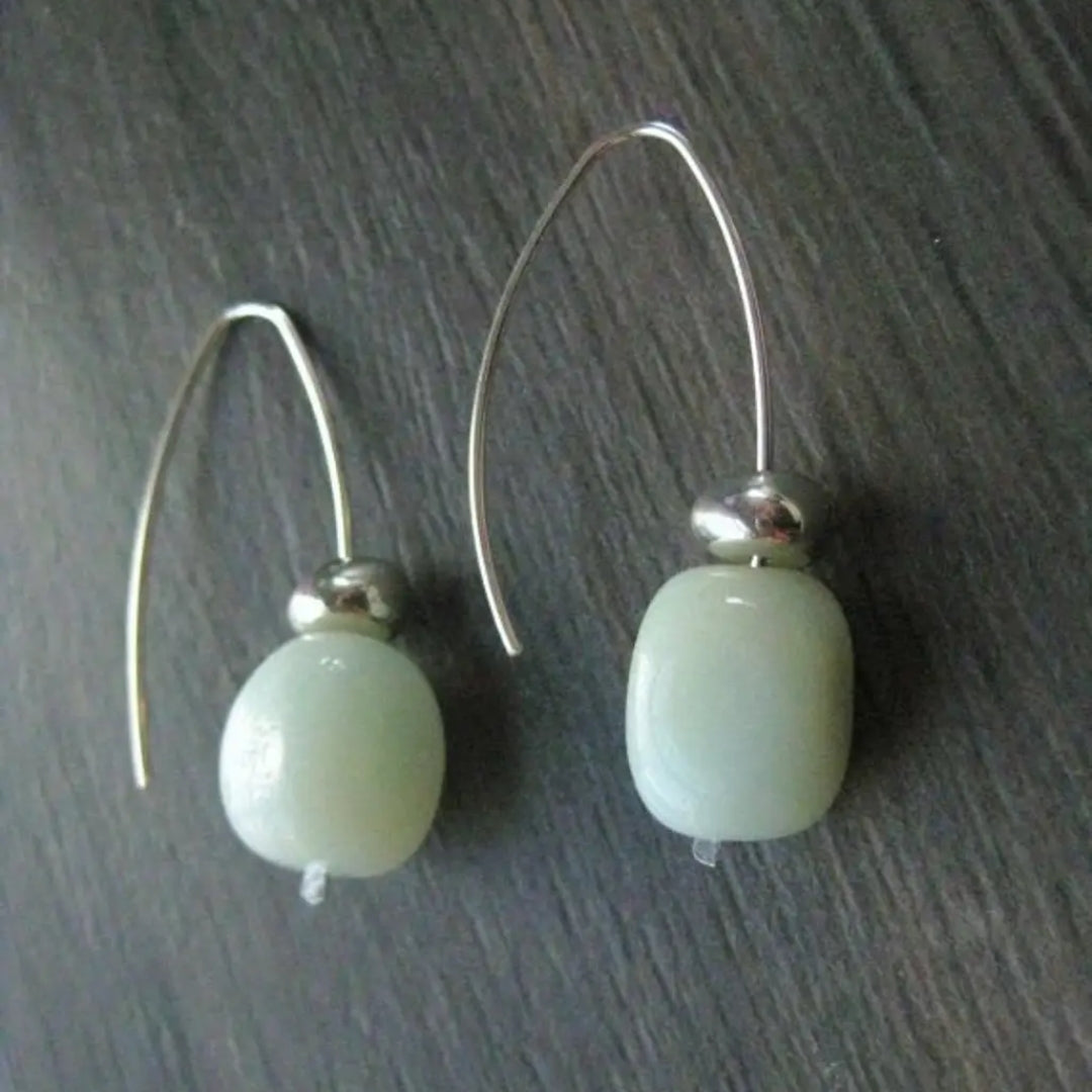 Vintage Green Stone Silver Earrings