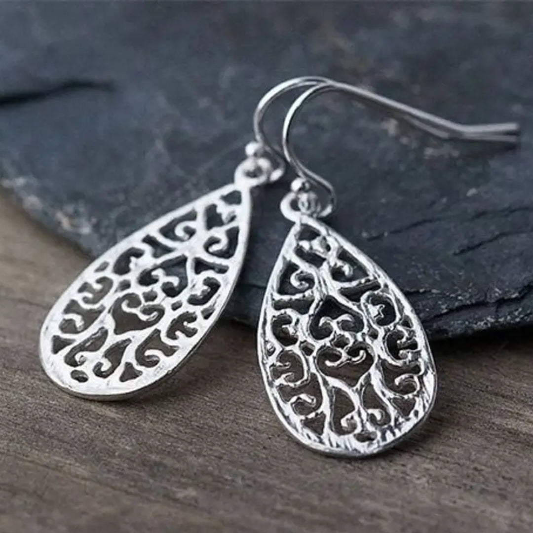 Vintage Hollow Silver Drop Earrings