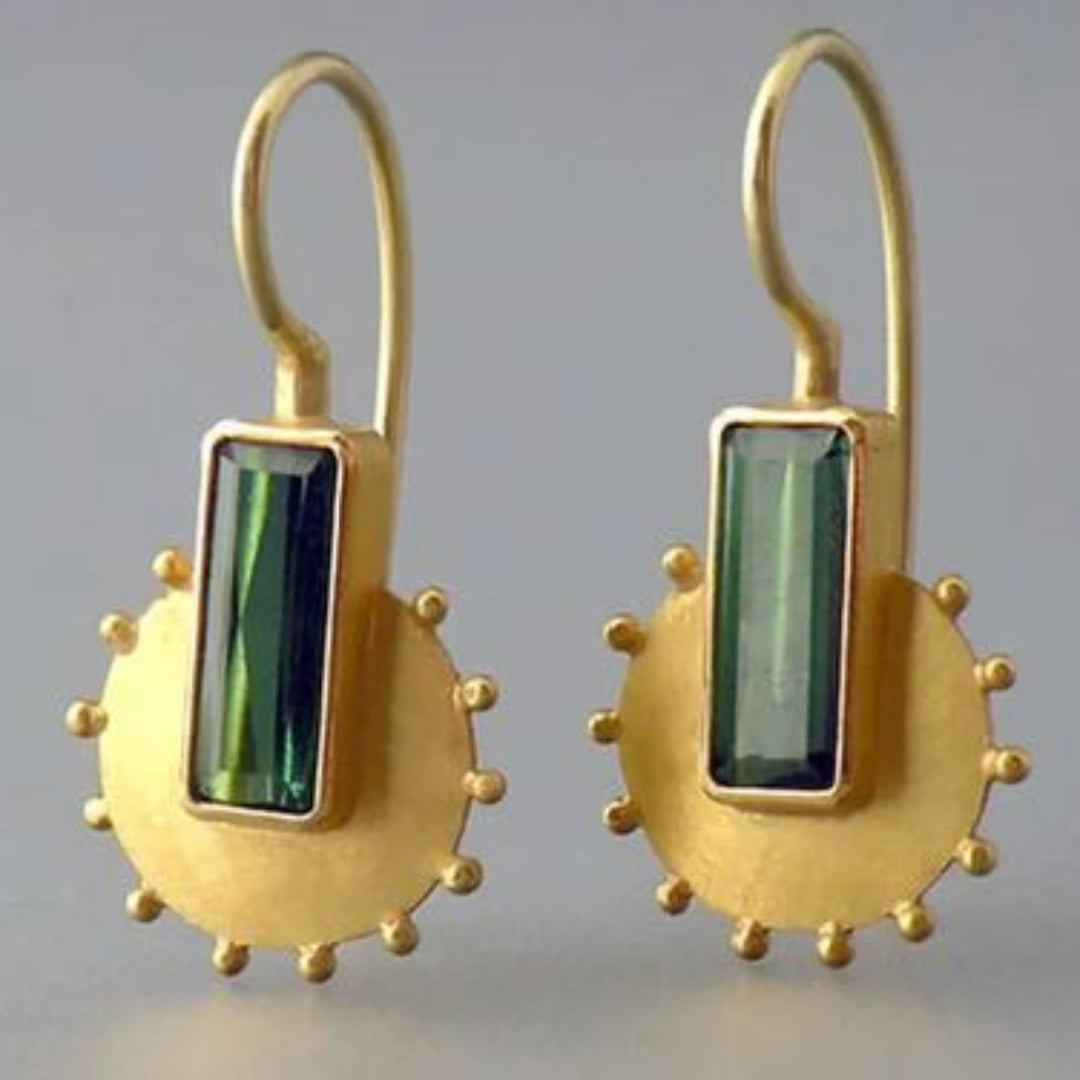 Vintage Golden Mechanical Green Crystal earrings