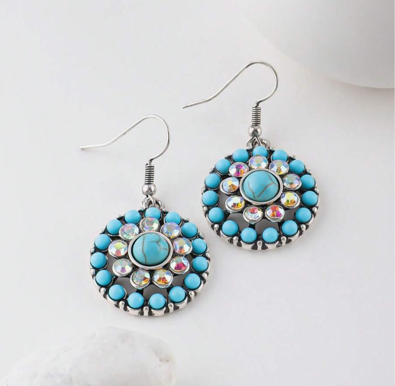 Vintage Blue Mandala Stone Earrings