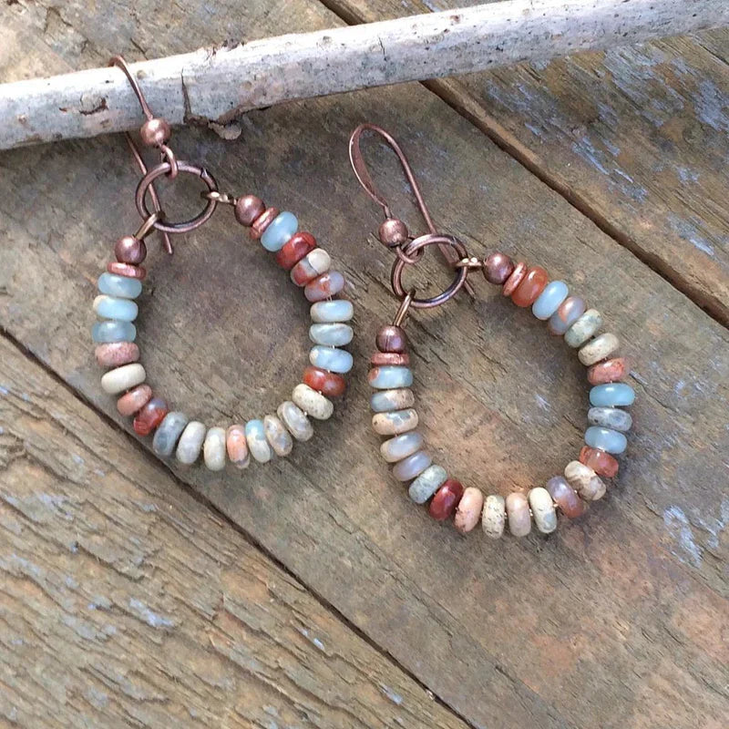 Vintage Natural Stones Hoop Earrings