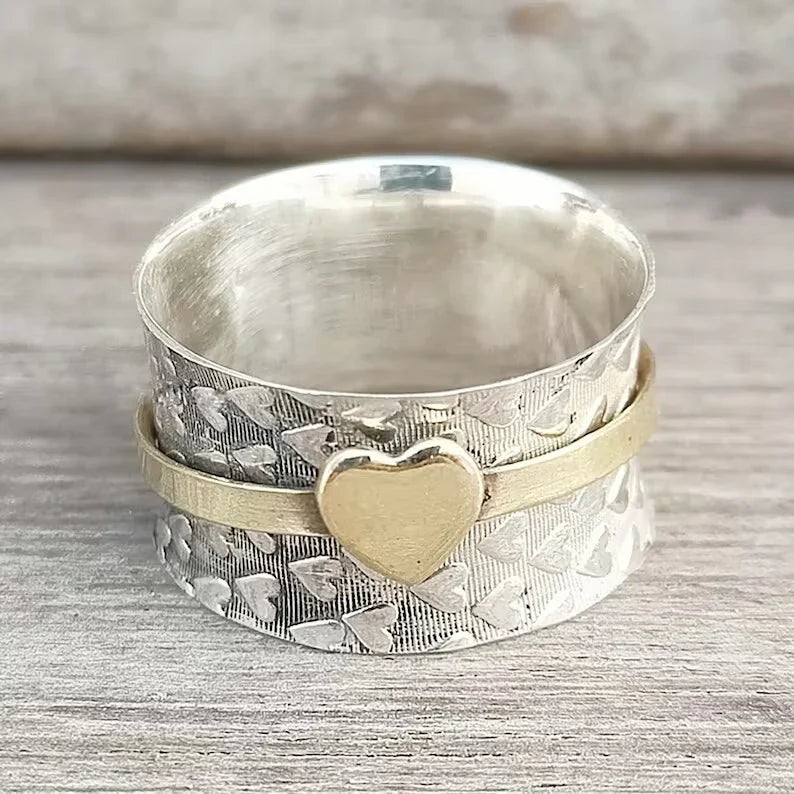 Vintage Gold Heart Silver Ring