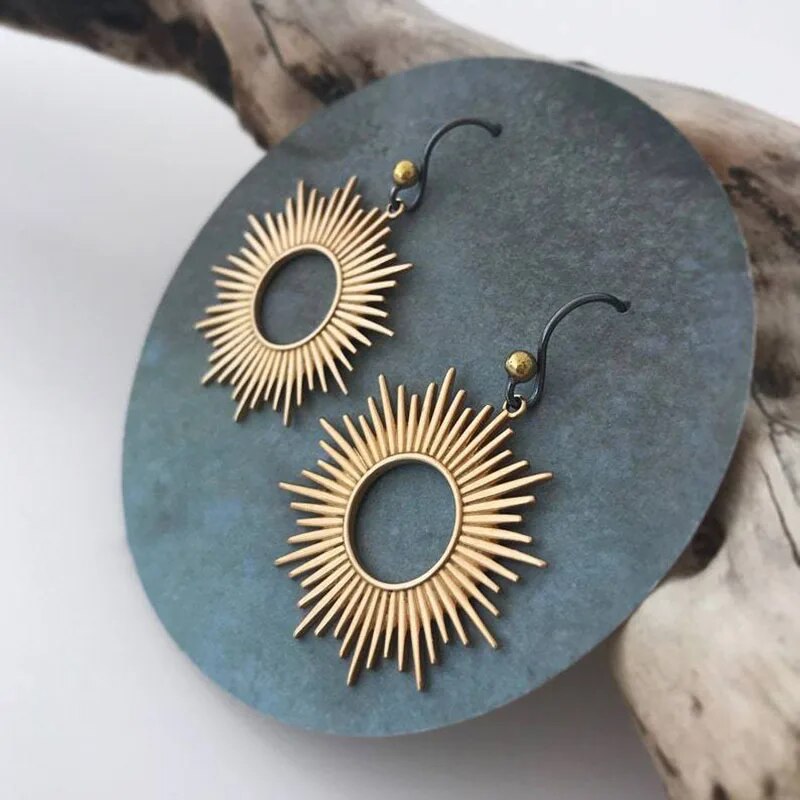 Vintage Hollow Gold Sun Earrings