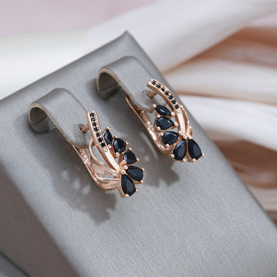 Elegant Black Crystal Floral Earrings