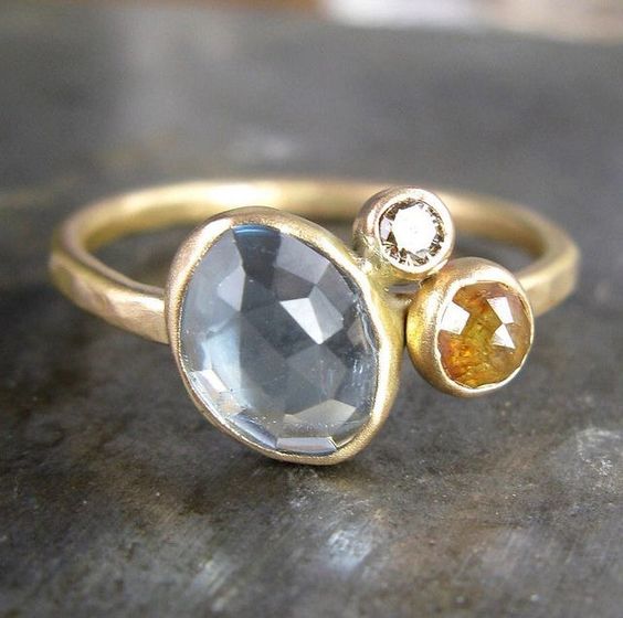 Vintage Colorful Crystals Golden Ring