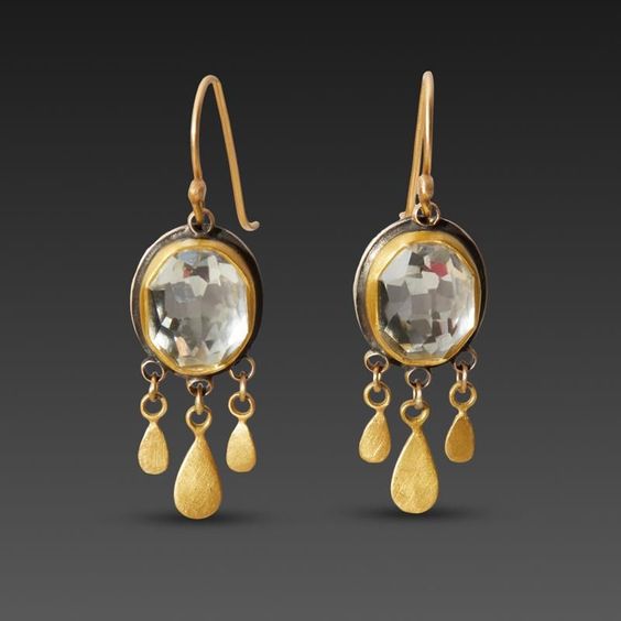 Vintage Dangling White Glass Gold Earrings