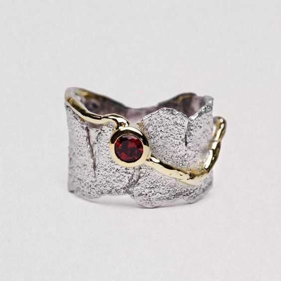 Vintage Silver Forged Red Crystal Ring