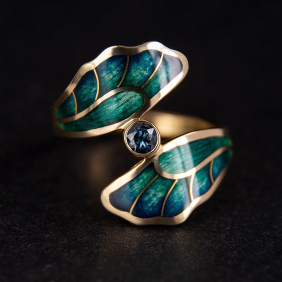 Vintage Enamel Green & Blue Spiral Ring