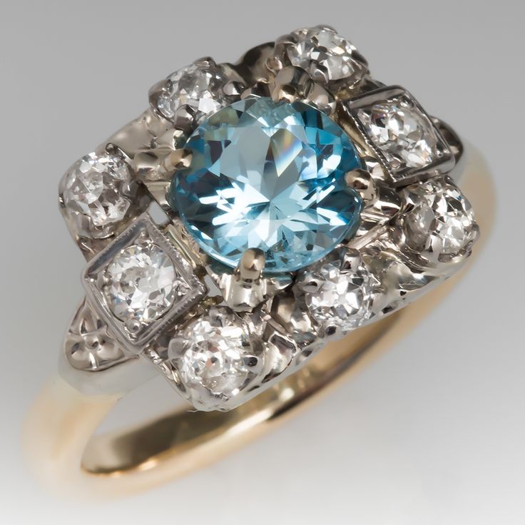 Vintage Cocktail Blue Crystal Ring