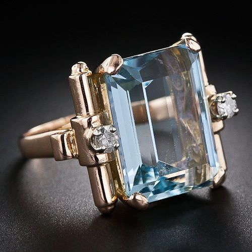 Vintage Blue Gold Crystal Ring