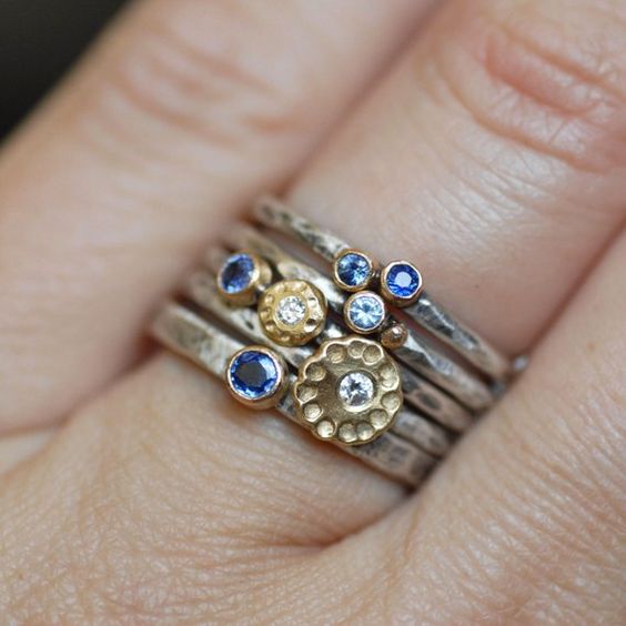 Vintage Layer Silver Blue Ring Set