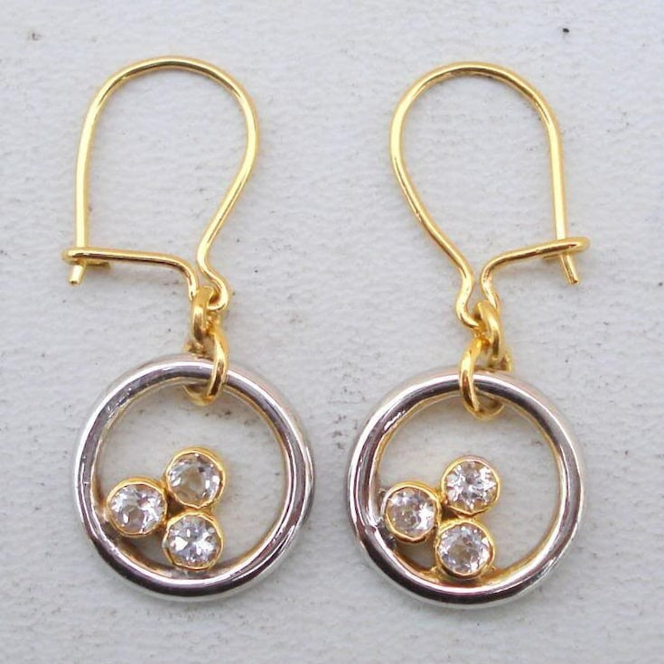 Vintage Gold & Silver Triple Zirconia Earrings