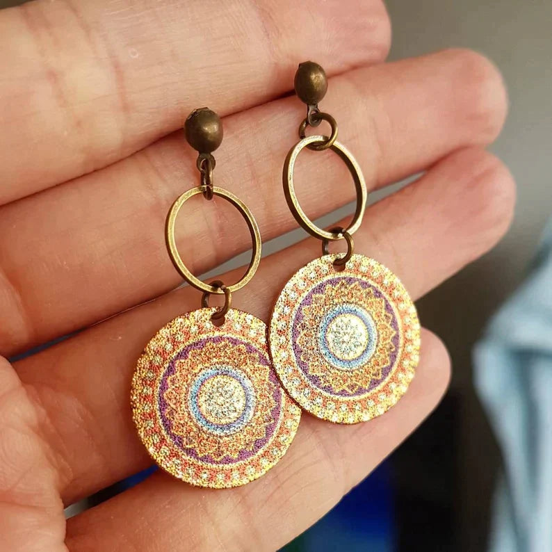 Mandala Boho Earrings in Gold