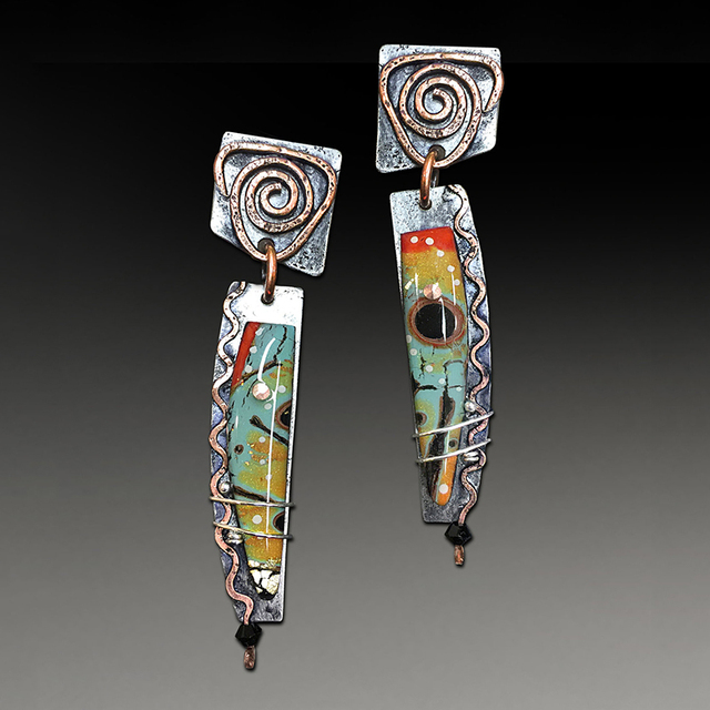 Ethnic Earrings in Silver with Multicoloured Enamel