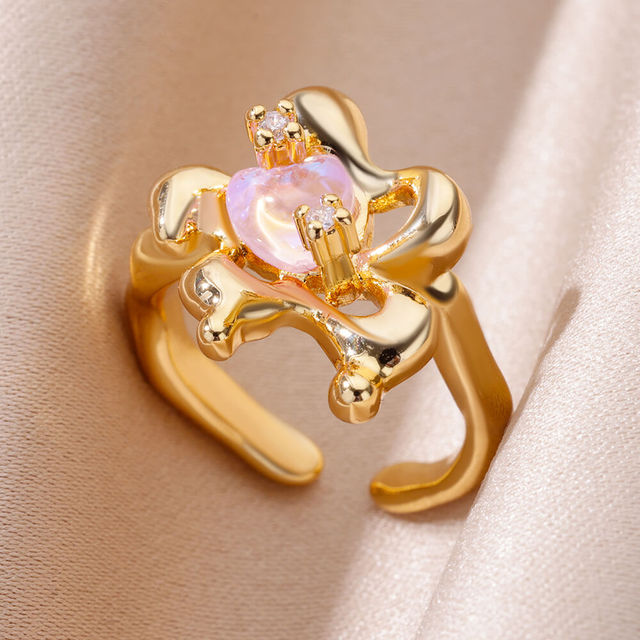 Golden Cosmic Crystal Heart Ring