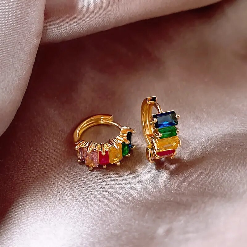 Elegant Inlaid Zirconia Colorful Earrings